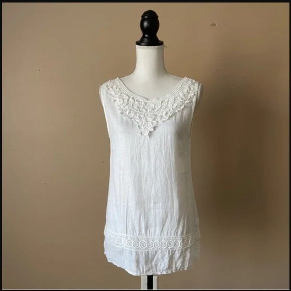 LUNGO L'ARNO | White Linen Sleeveless Top Sz S - Picture 1 of 9